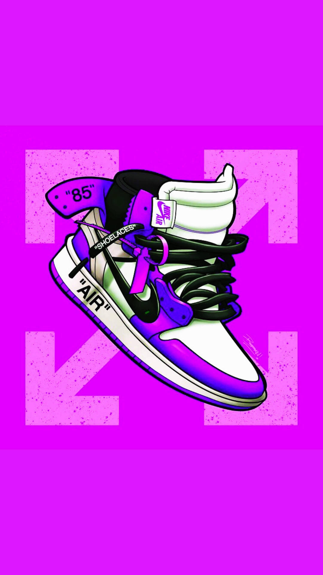 A Purple And White Shoe With A White Arrow On It