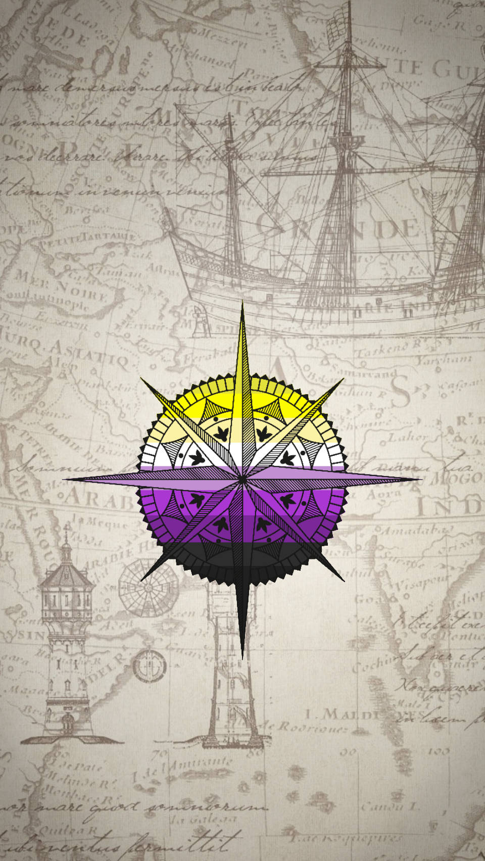 A Purple And Yellow Compass On A Map Background