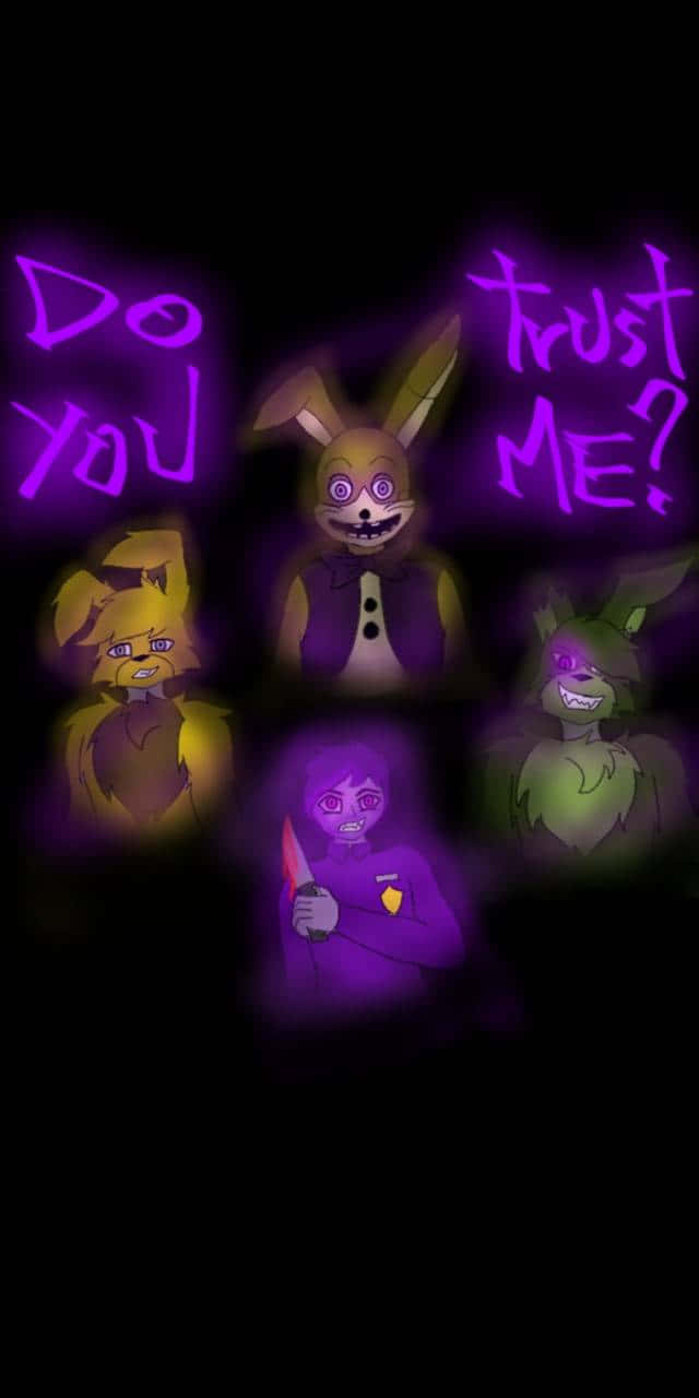 A Purple Background With A Group Of Characters That Say Do Trust You Me? Background