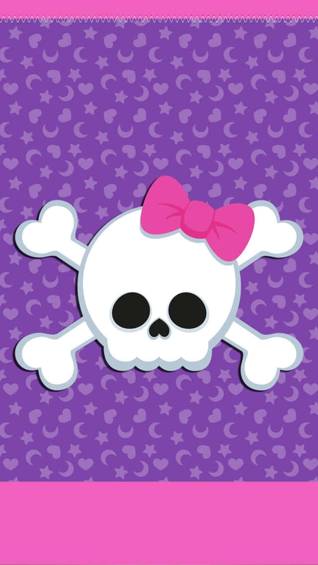 A Purple Background With A Skull And Bow Background