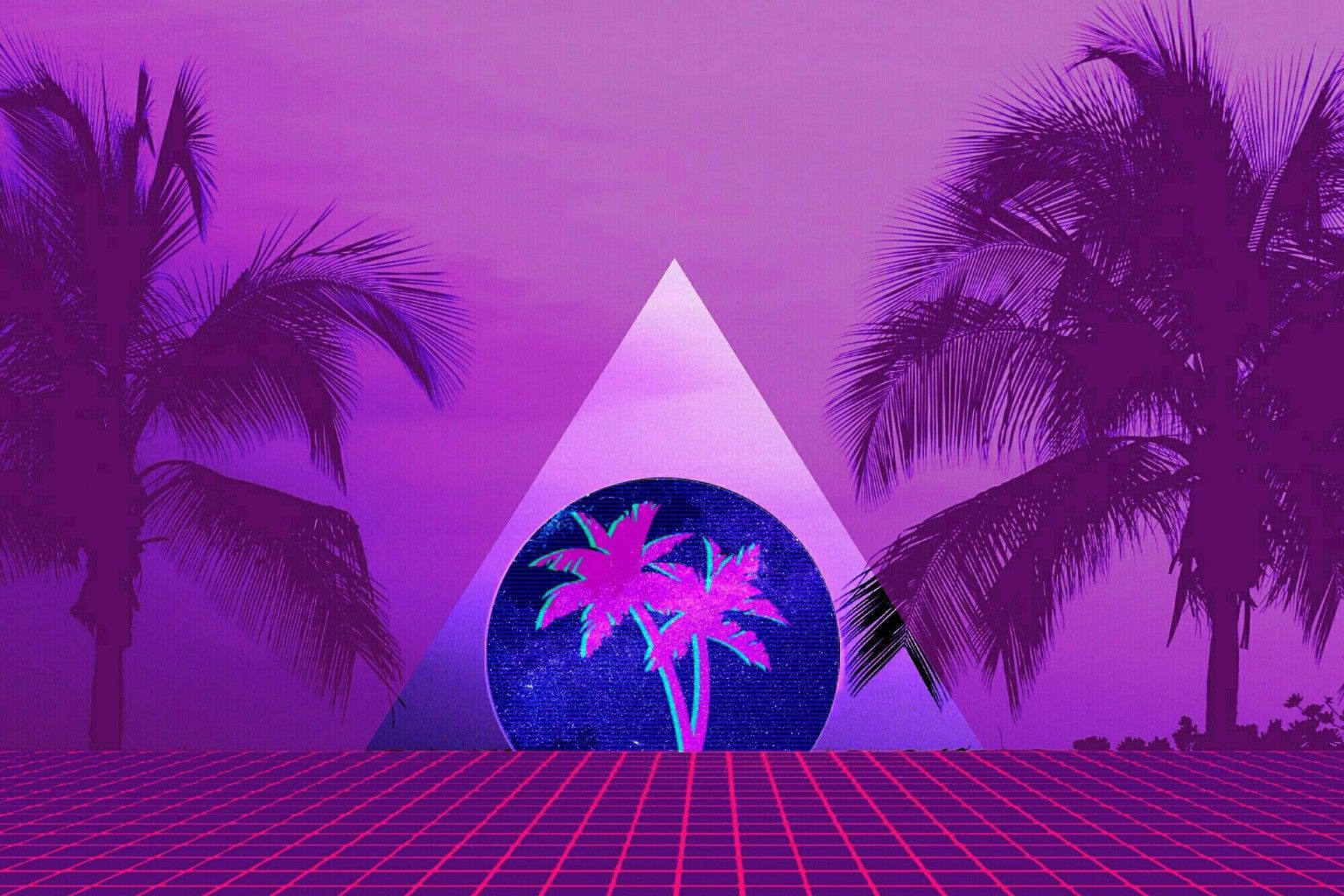 A Purple Background With Palm Trees And A Triangle Background