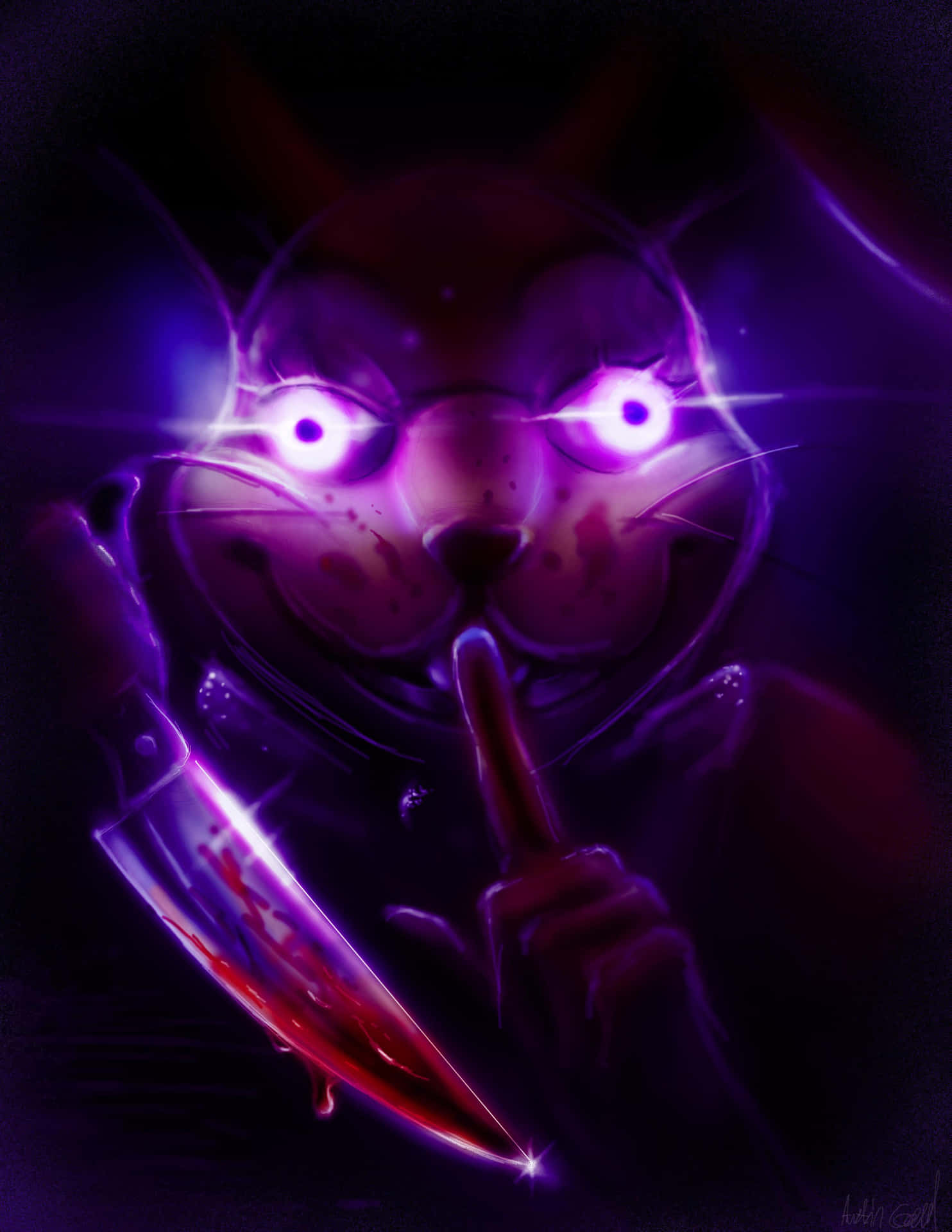 A Purple Bunny With A Knife In His Mouth Background