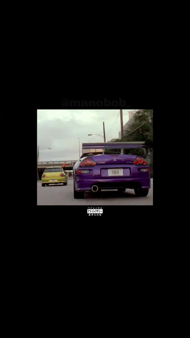 A Purple Car Driving Down The Street Background