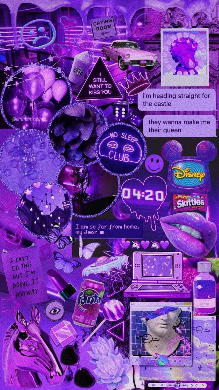 A Purple Collage With Many Different Items Background