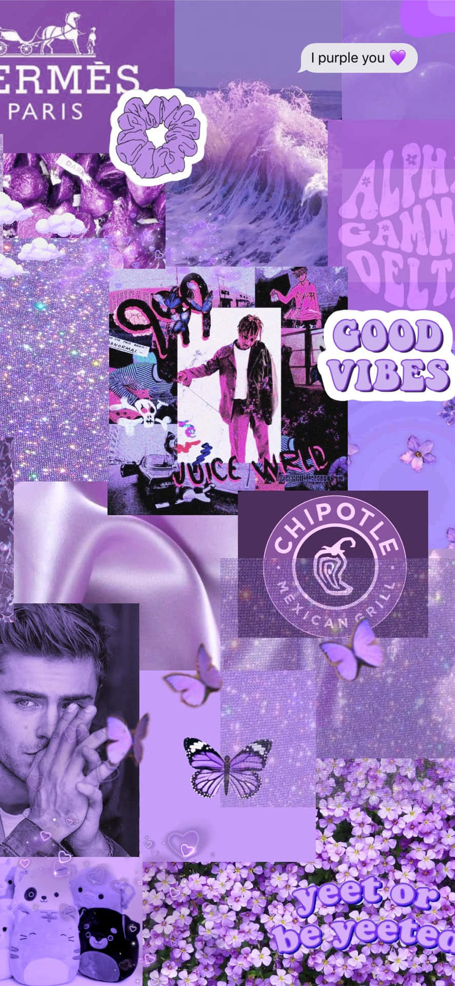 A Purple Collage With Many Pictures Of People
