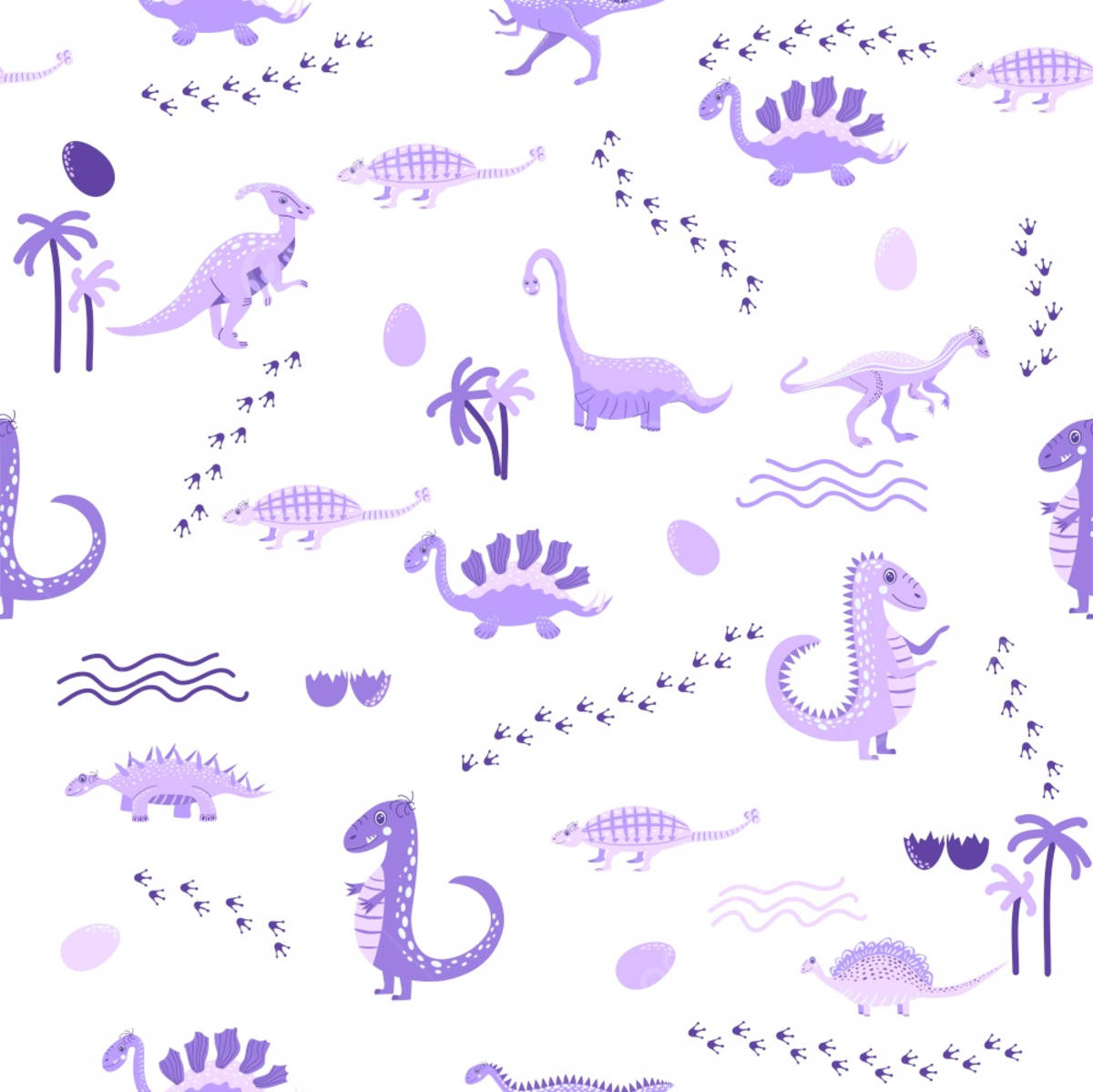 A Purple Dinosaur Pattern With Palm Trees And Palm Trees Background