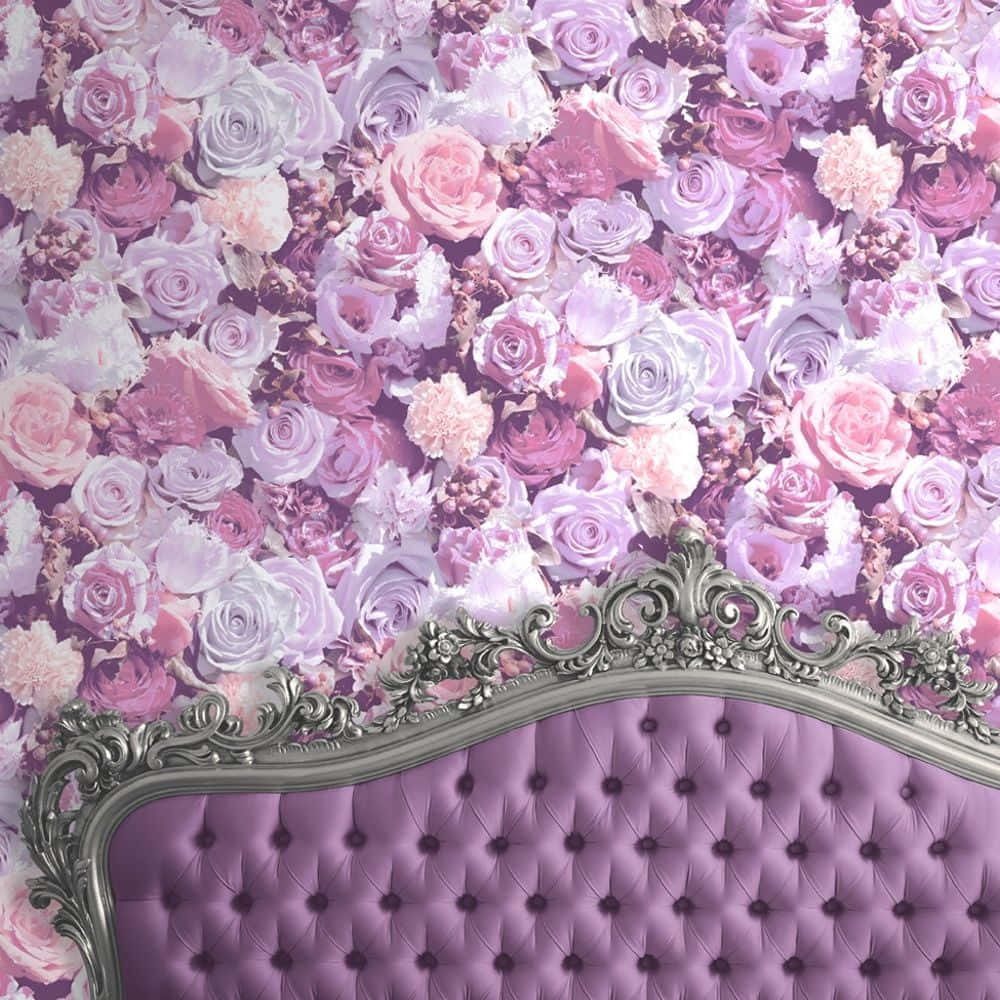 A Purple Headboard With A Floral Pattern Background