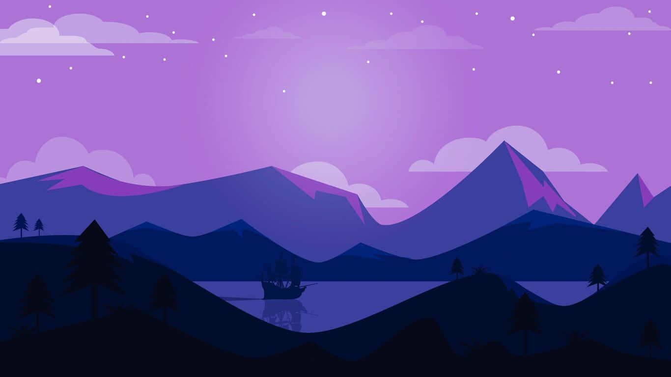 A Purple Landscape With Mountains And A Lake