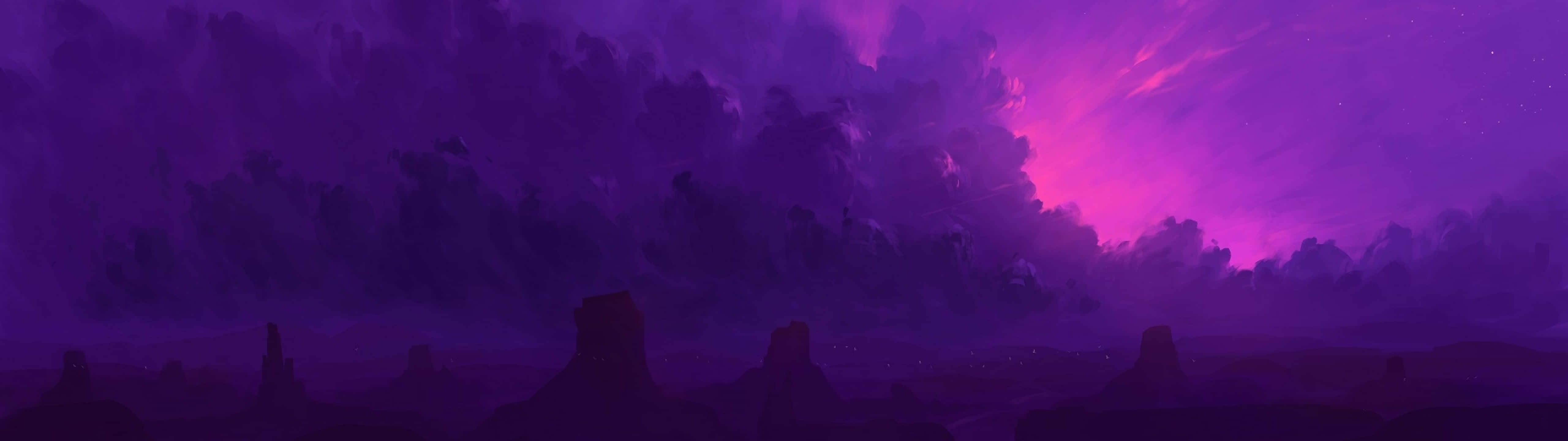 A Purple Landscape With Mountains And Trees Background