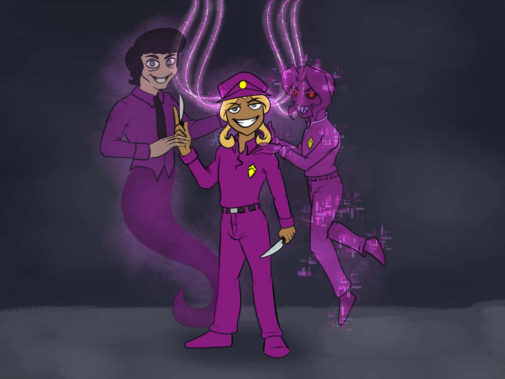 A Purple Man And A Purple Woman Holding A Sword Background