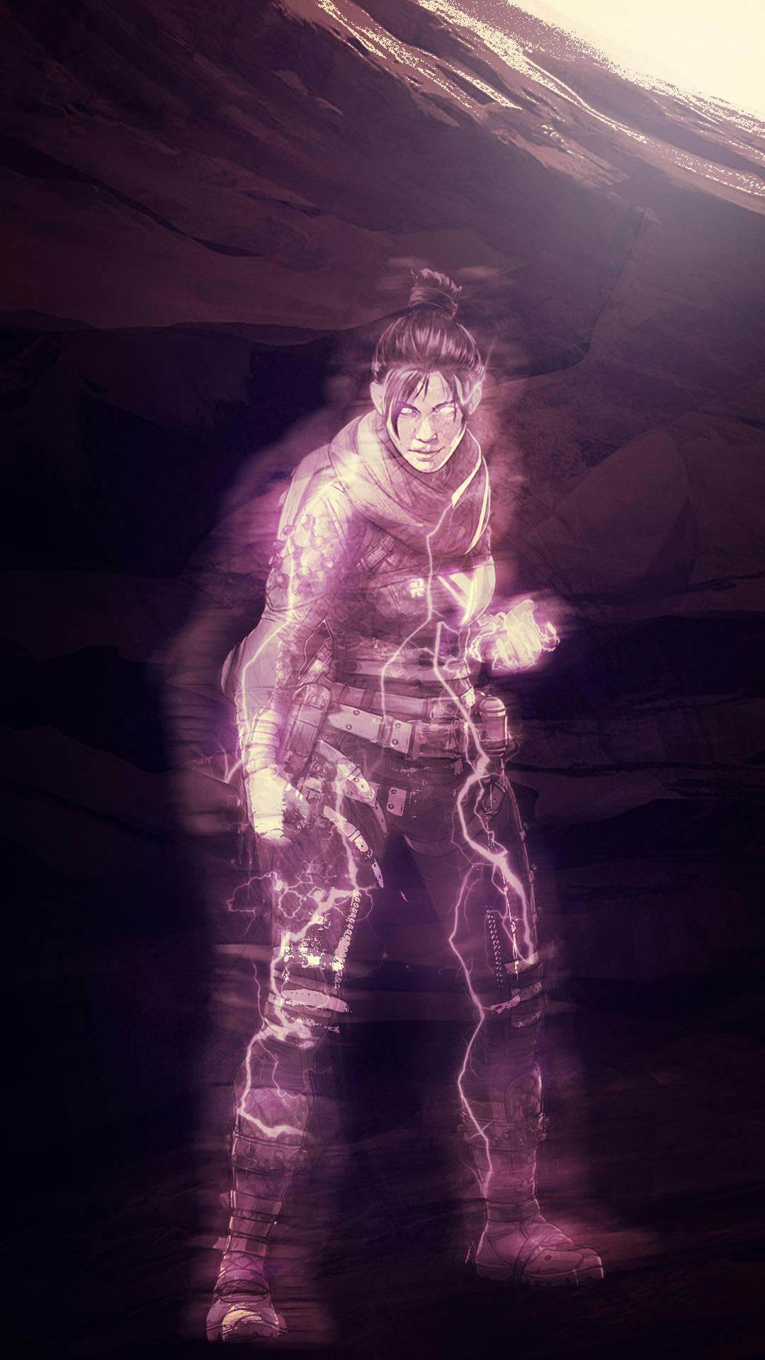 A Purple Man Standing In A Cave Background