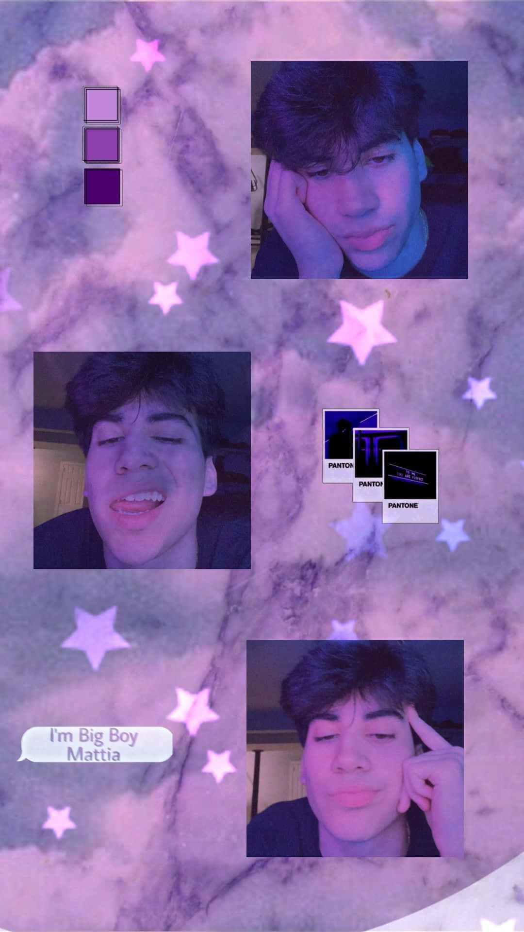 A Purple Screen With Several Pictures Of A Man Background