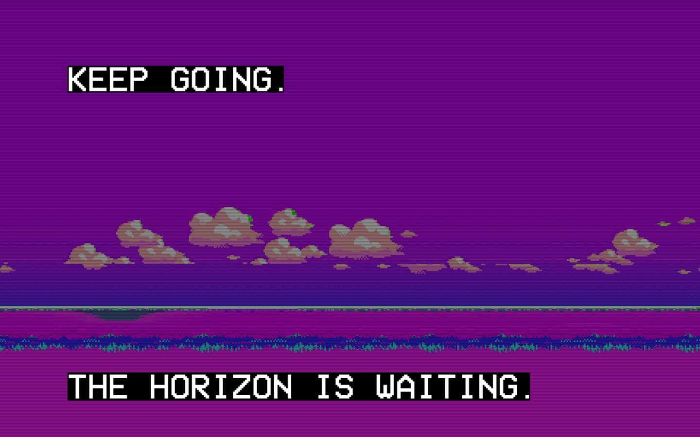 A Purple Screen With The Words Keep Going The Horizon Is Waiting Background