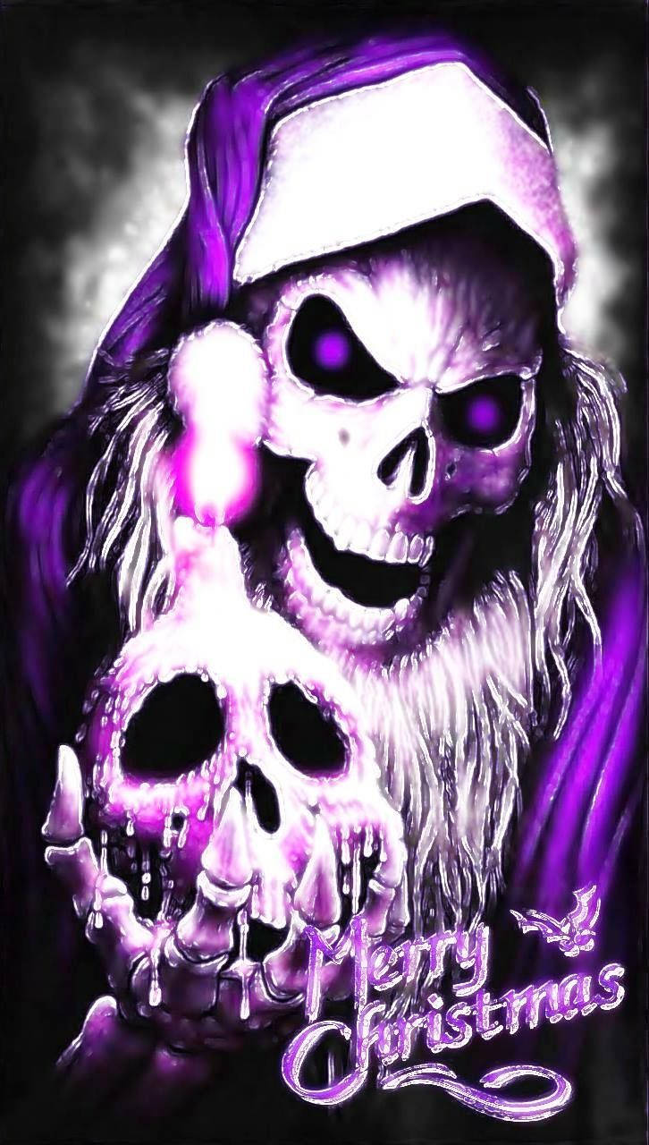 A Purple Skull With A Purple Hat And A Purple Bow Background