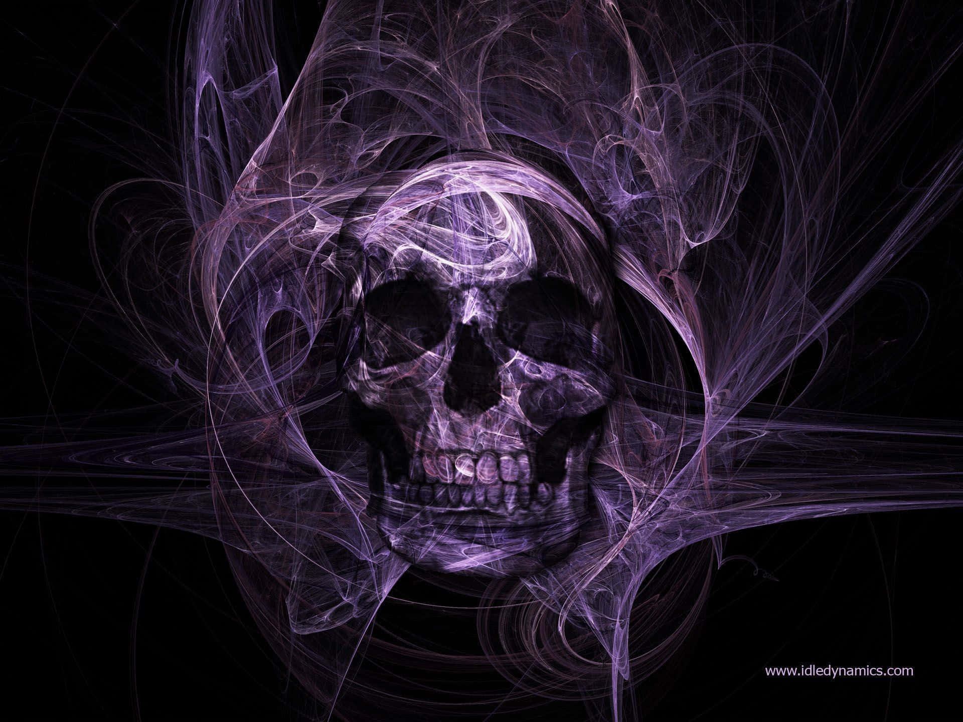 A Purple Skull With Swirls And Swirls Background