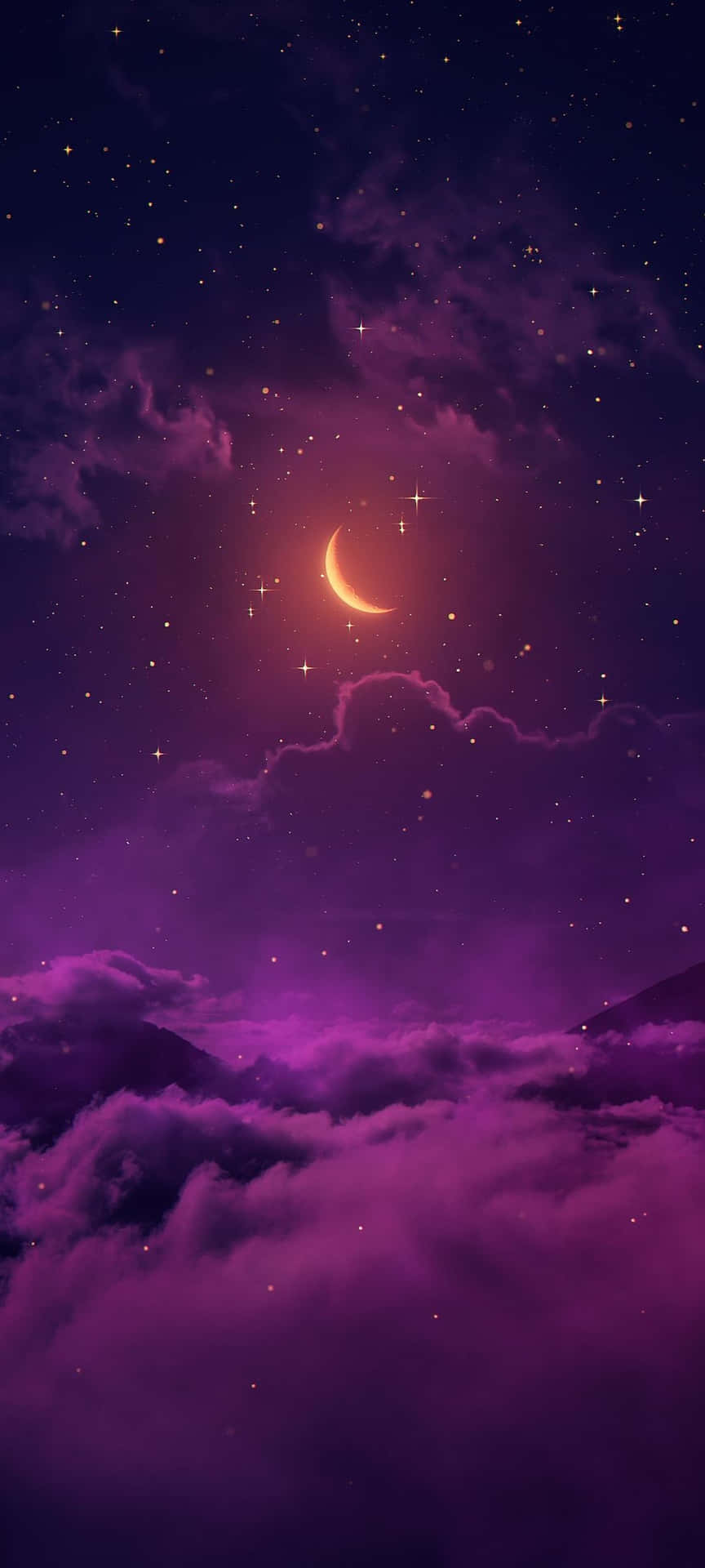 A Purple Sky With Clouds And A Crescent Background