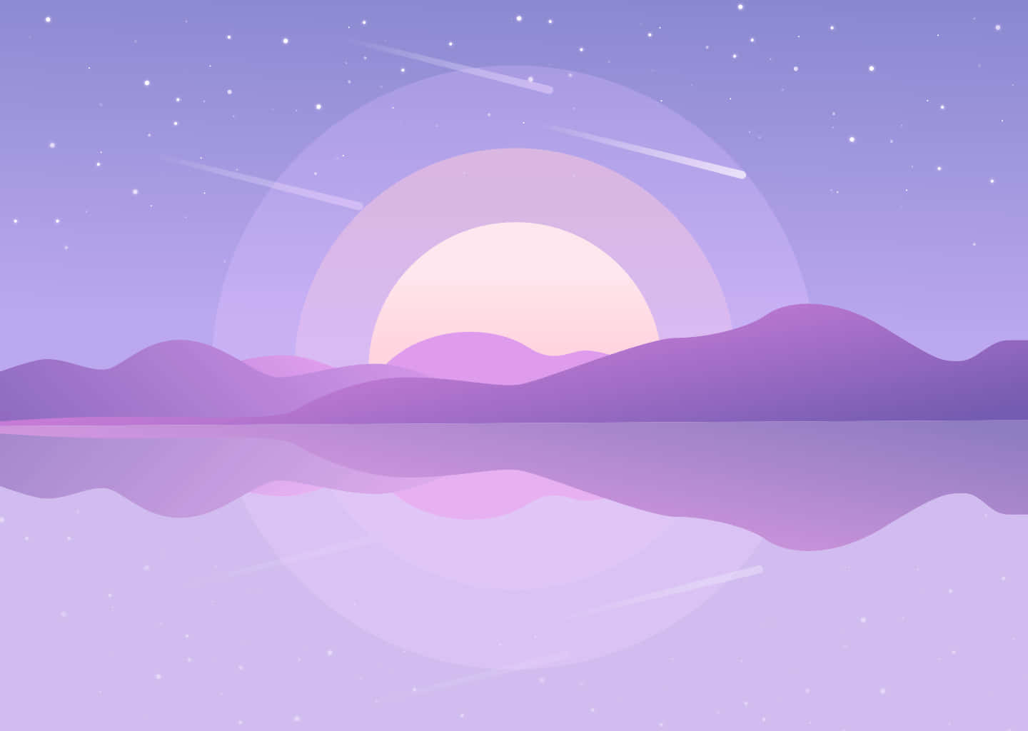 A Purple Sunset With Mountains And Water
