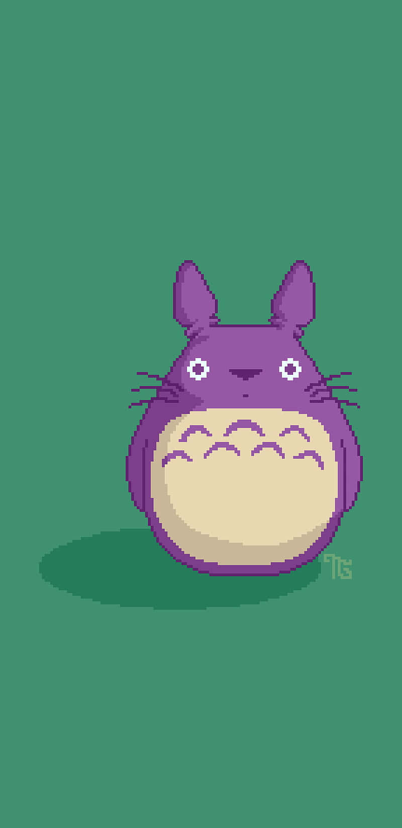 A Purple Totoro On A Green Background