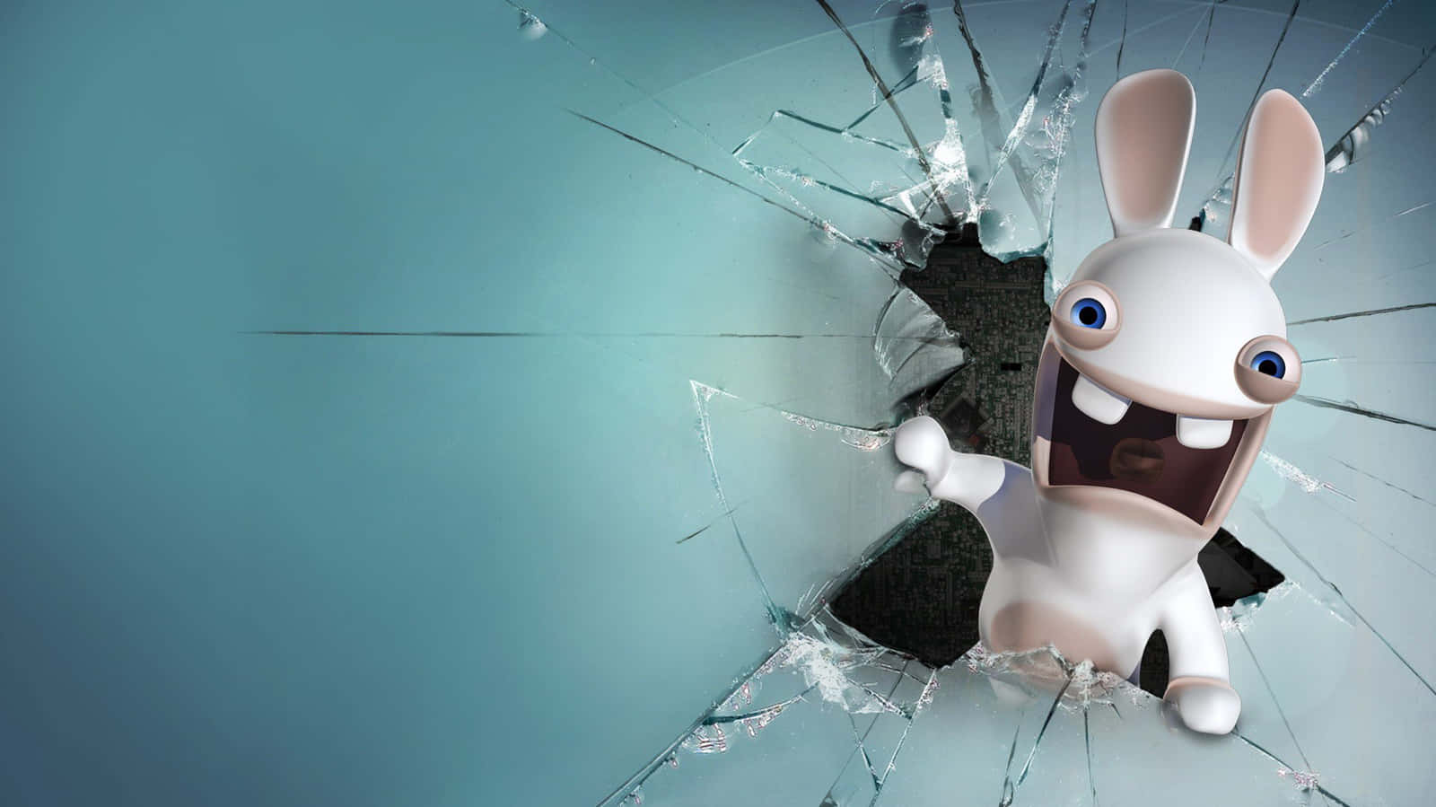 A Rabbit Is Standing Out Of A Broken Glass Background