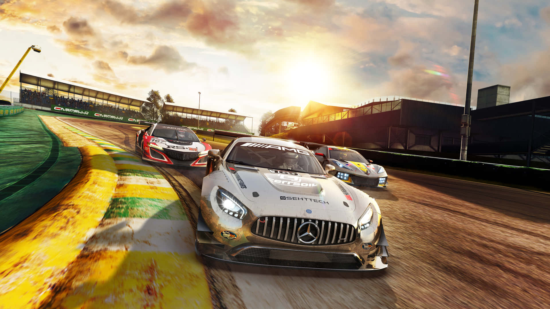 A Race Car Driving On A Track Background