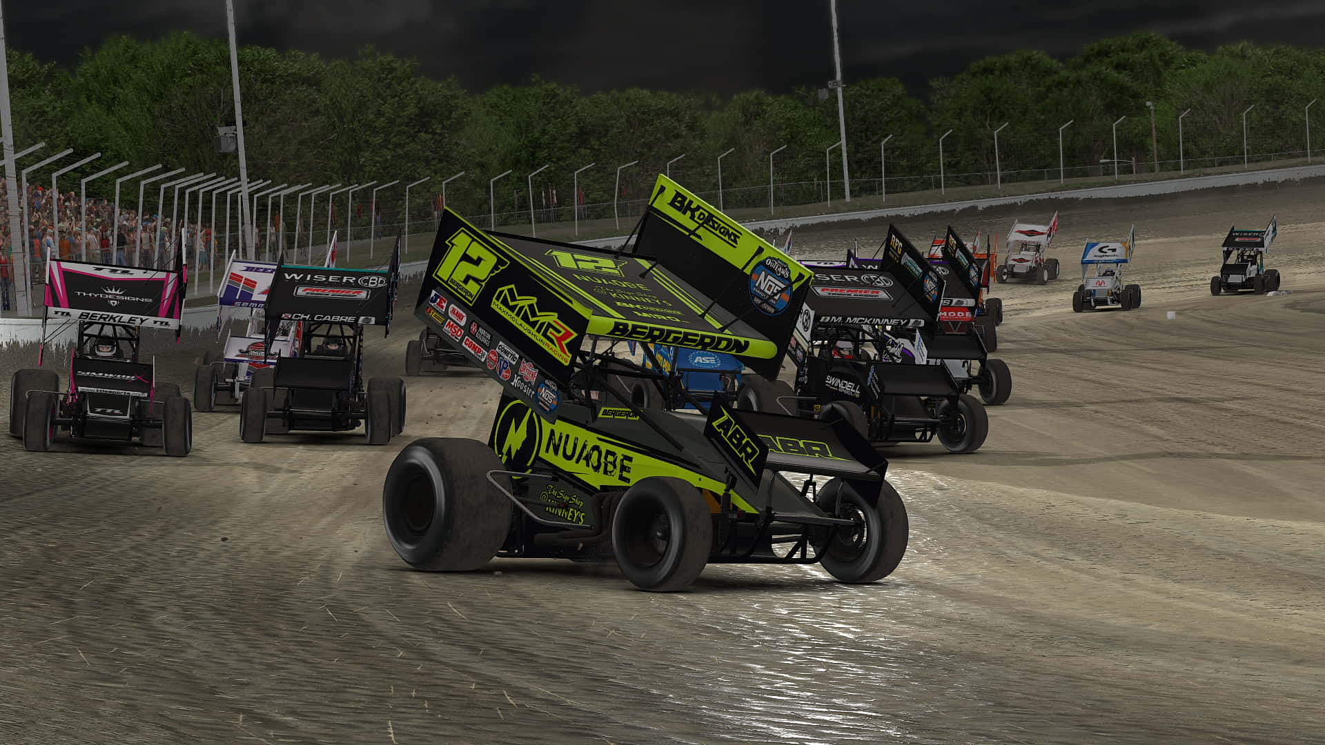 A Race Of Dirt Cars On A Dirt Track Background