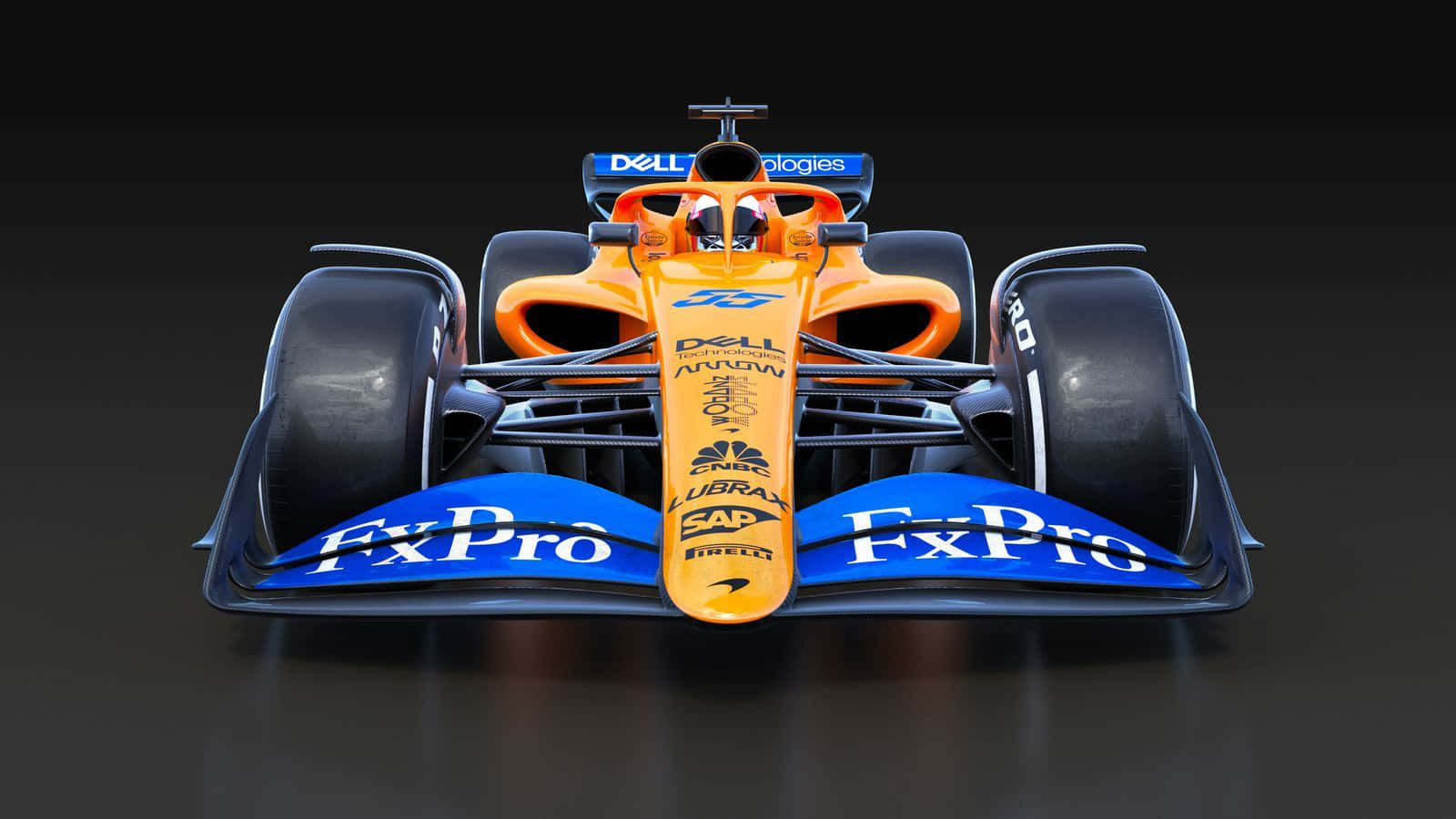 A Racing Car With A Blue And Orange Color Background
