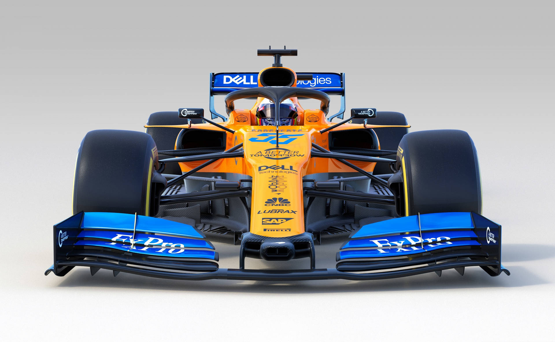 A Racing Car With A Blue And Orange Color Background