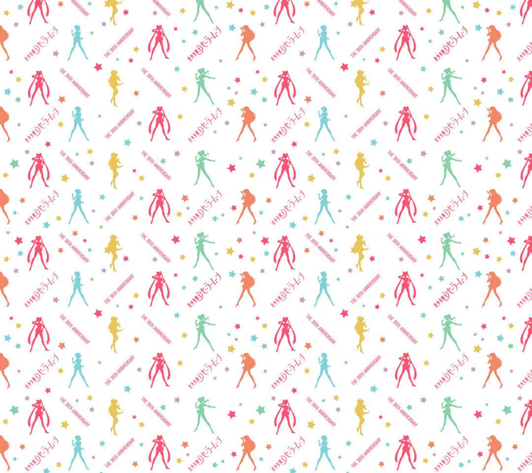 A Rainbow-embroidered Sailor Moon Pattern On A Pink Background