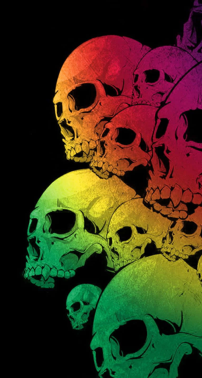 A Rainbow Skull With Many Heads On It Background