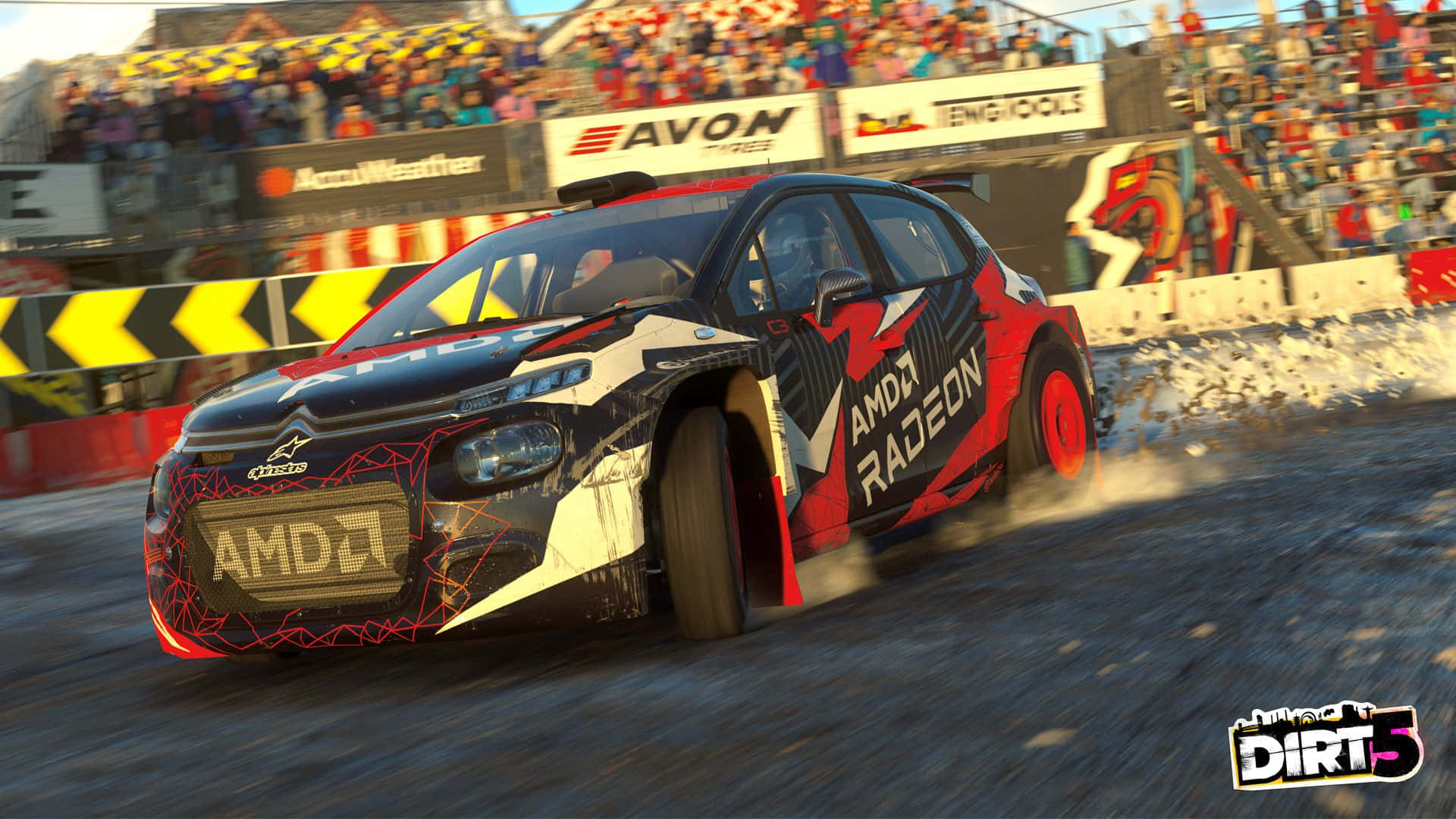 A Rally Car Driving Through A Dirt Track Background