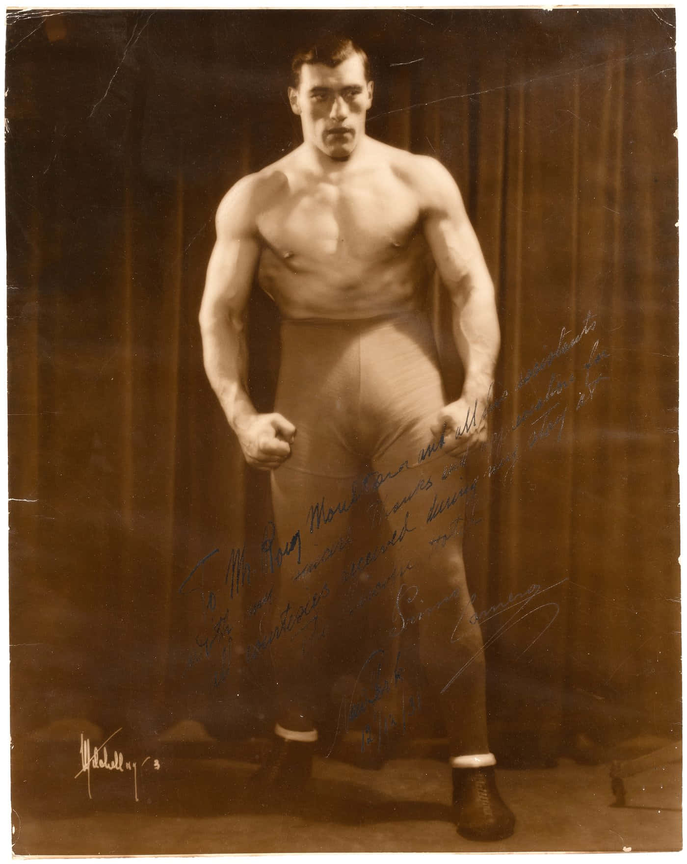 A Rare Signed Collector's Card Of Italian Boxer Primo Carnera. Background