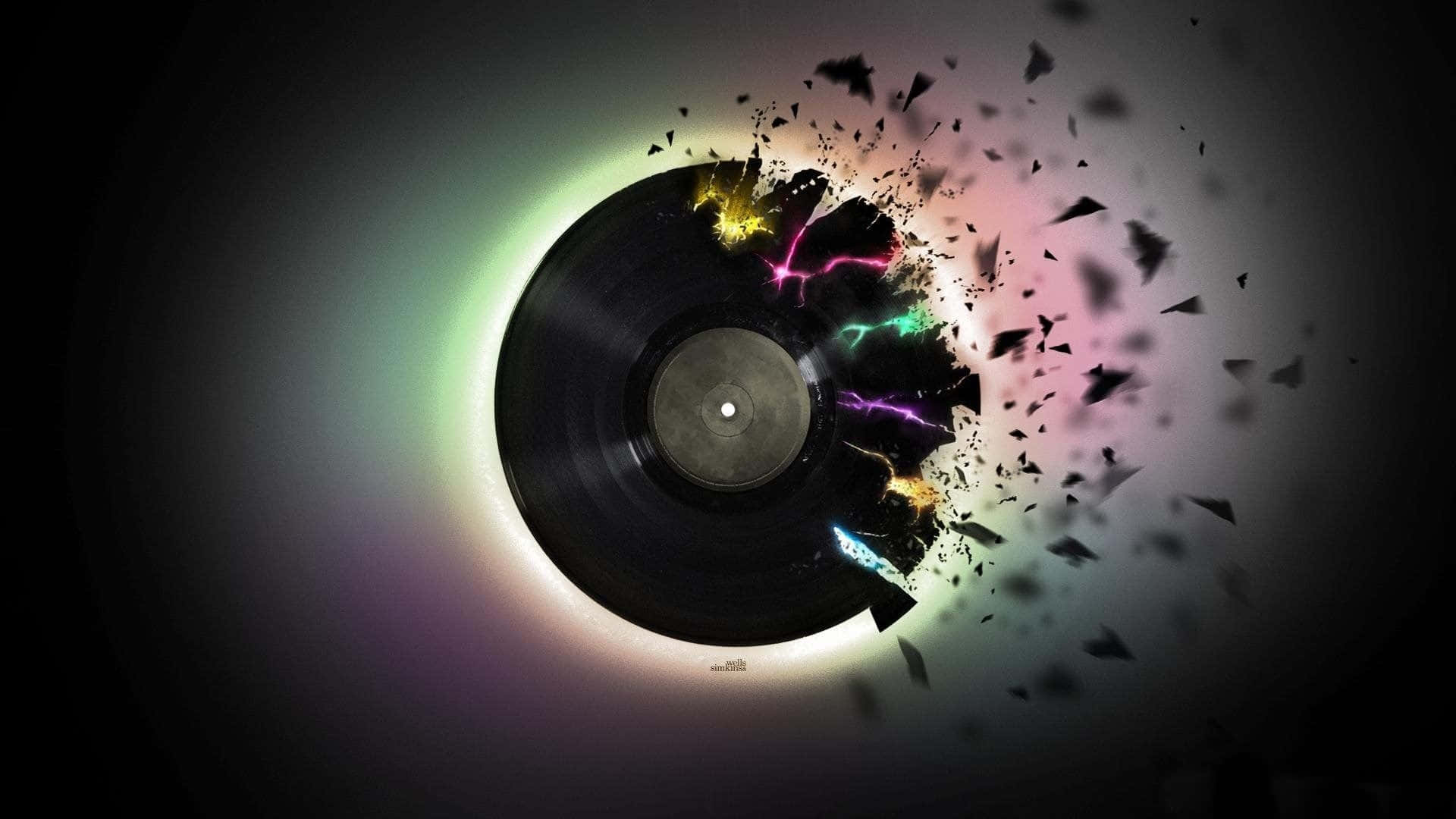 A Record Is Broken Into Pieces In A Dark Room Background