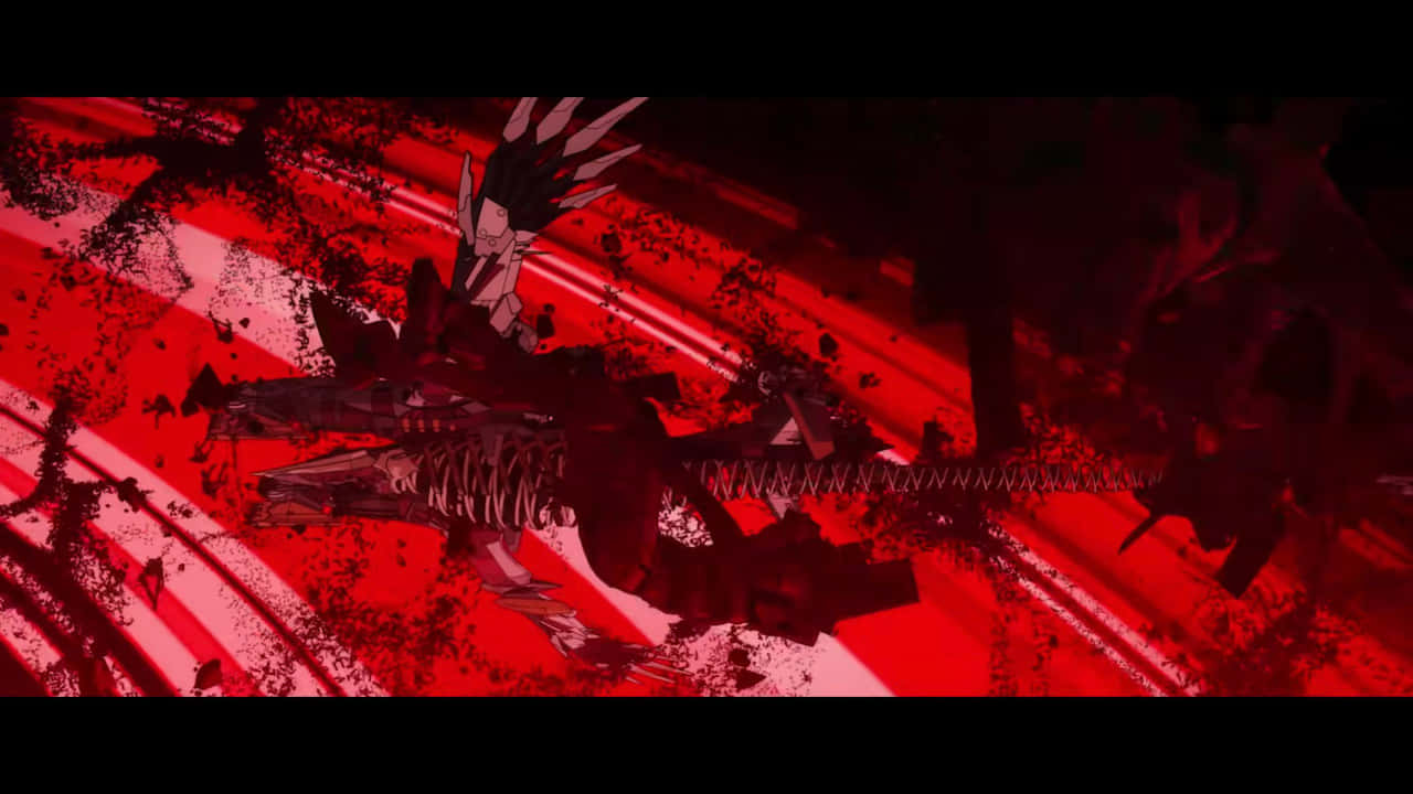 A Red And Black Anime Scene With A Dragon Background