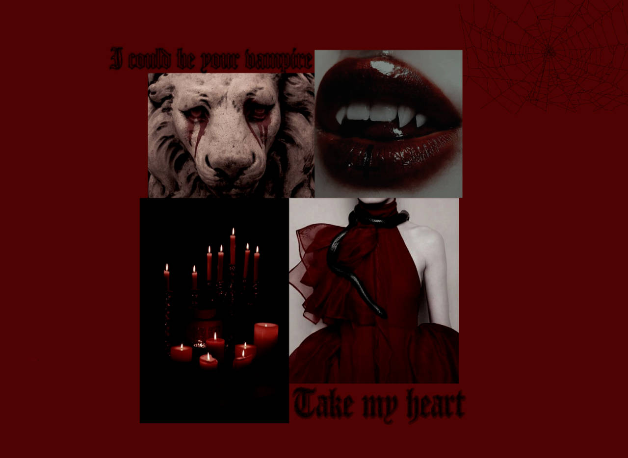 A Red And Black Collage With A Vampire And A Candle Background