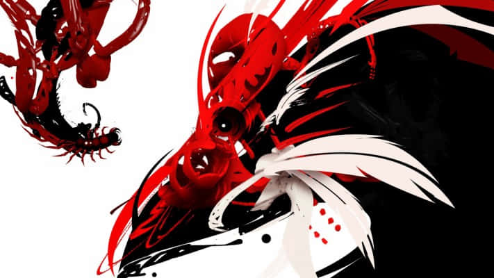 A Red And Black Dragon With A White Background