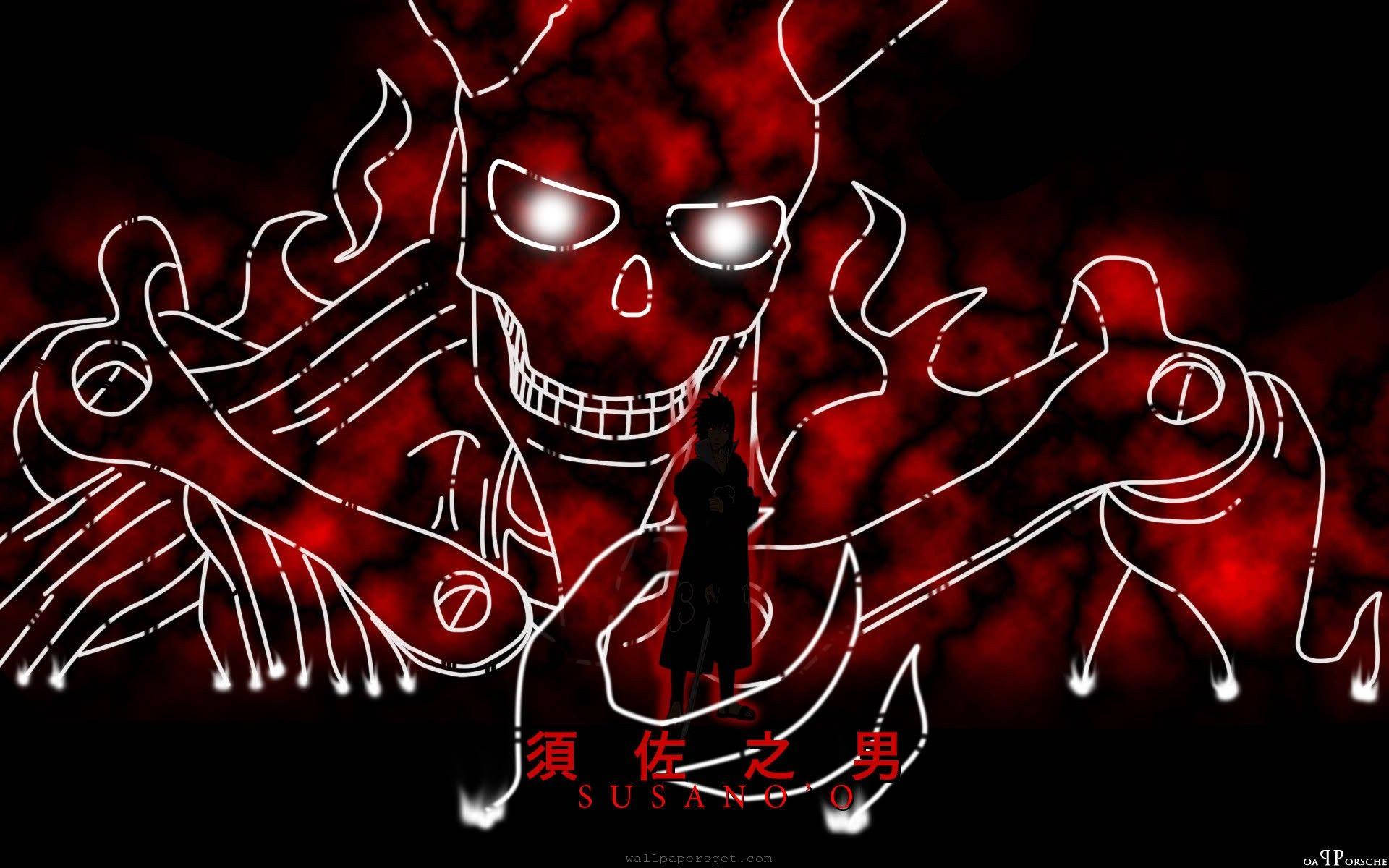 A Red And Black Drawing Of A Skeleton With A Sword Background