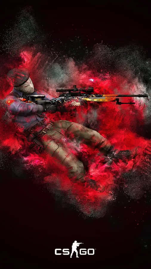 A Red And Black Image Of A Man With A Rifle Background