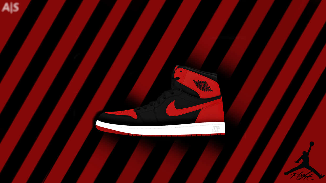 A Red And Black Striped Background With A Nike Air Jordan 1 Background