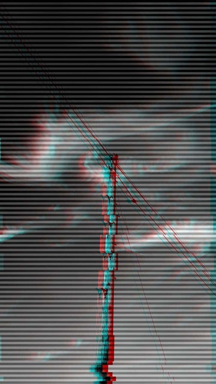 A Red And Blue 3d Image Of A Telephone Pole