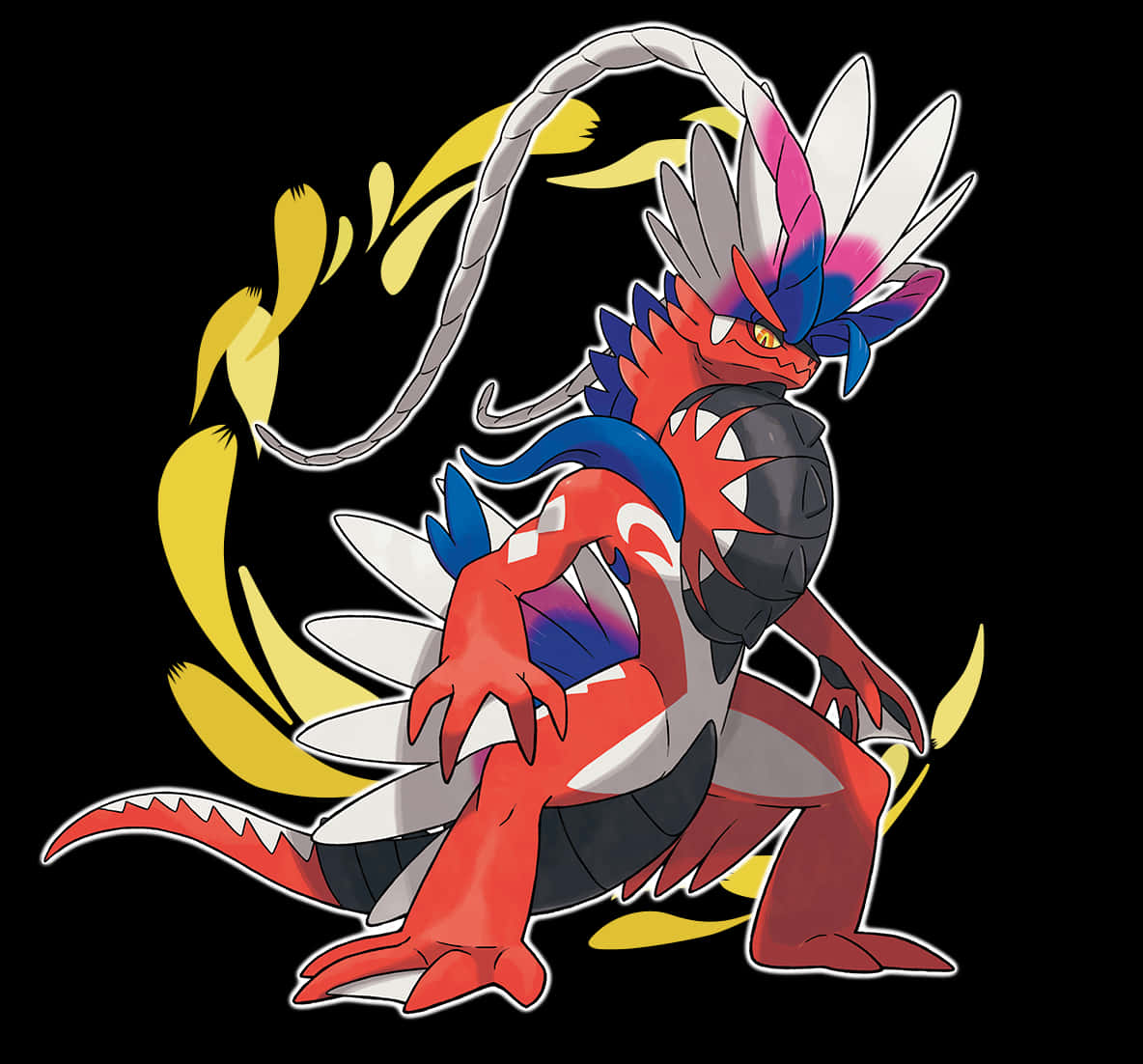 A Red And Blue Dragon With Feathers Background