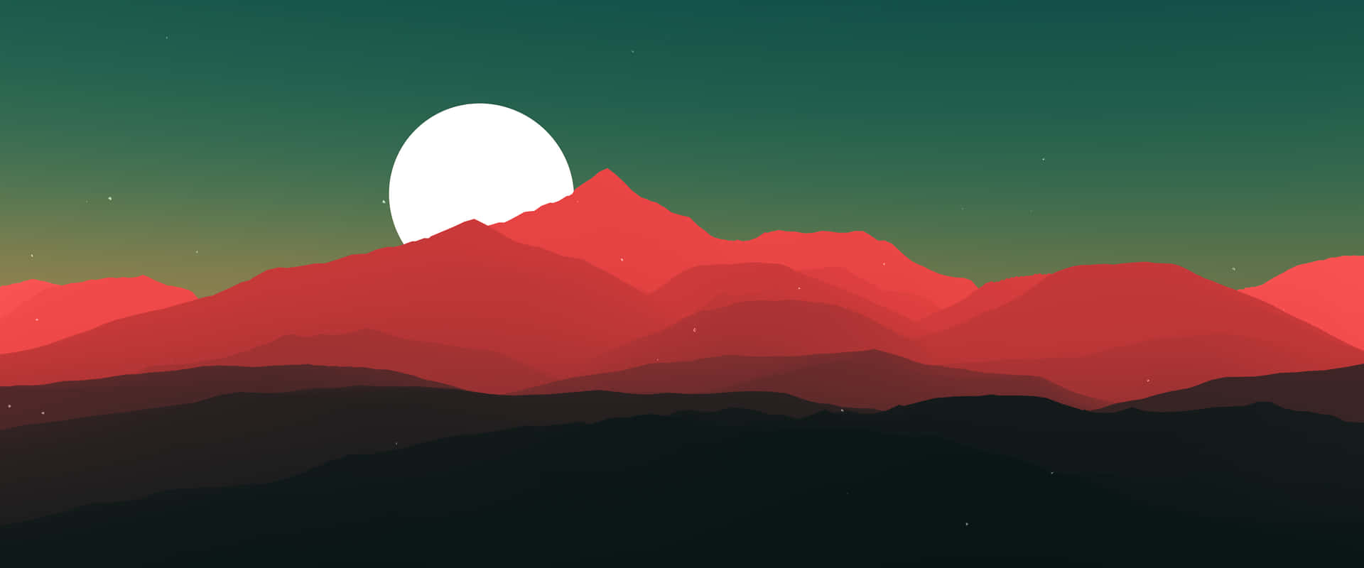 A Red And Green Mountain With A White Moon Background