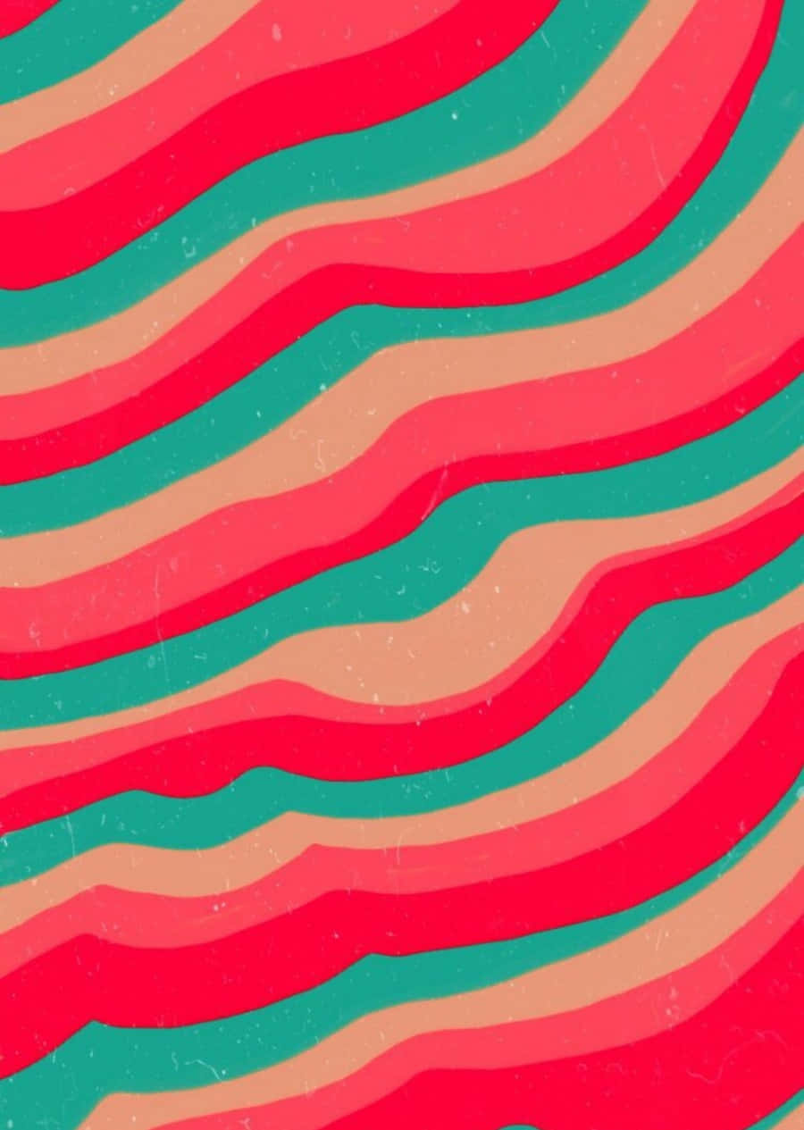 A Red And Green Striped Background With A Wavy Pattern