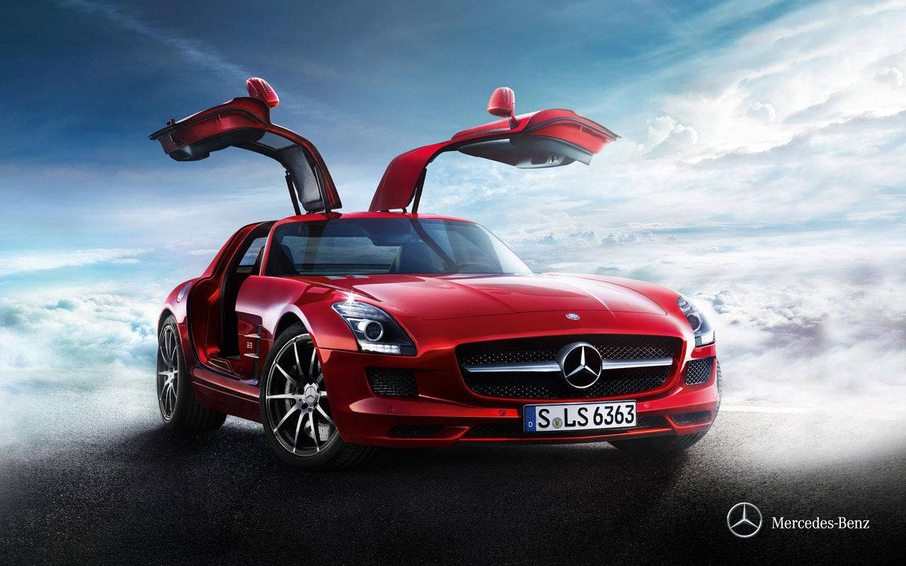 A Red And Powerful Mercedes-benz Sls Amg Background