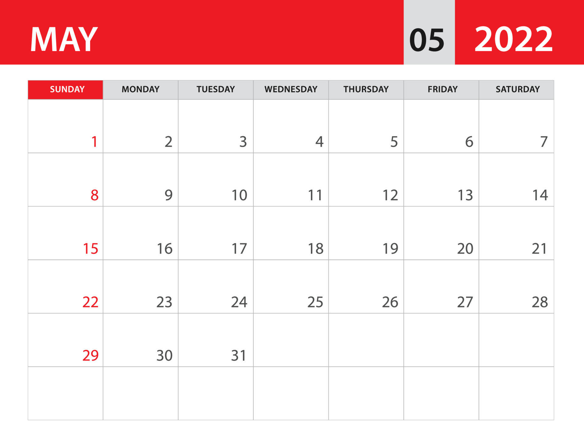 A Red And White Calendar With The Month Of May Background