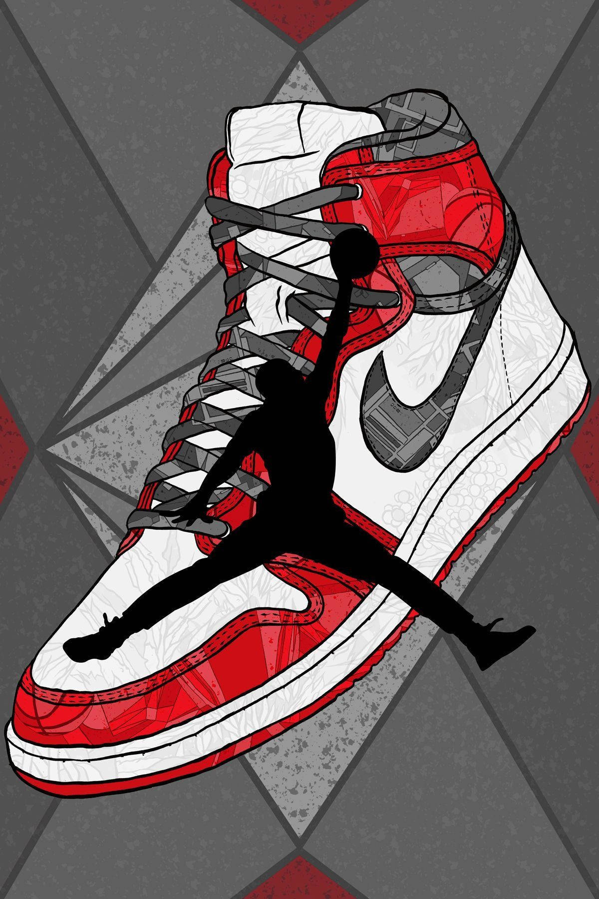 A Red And White Jordan Sneaker With A Red And White Design Background