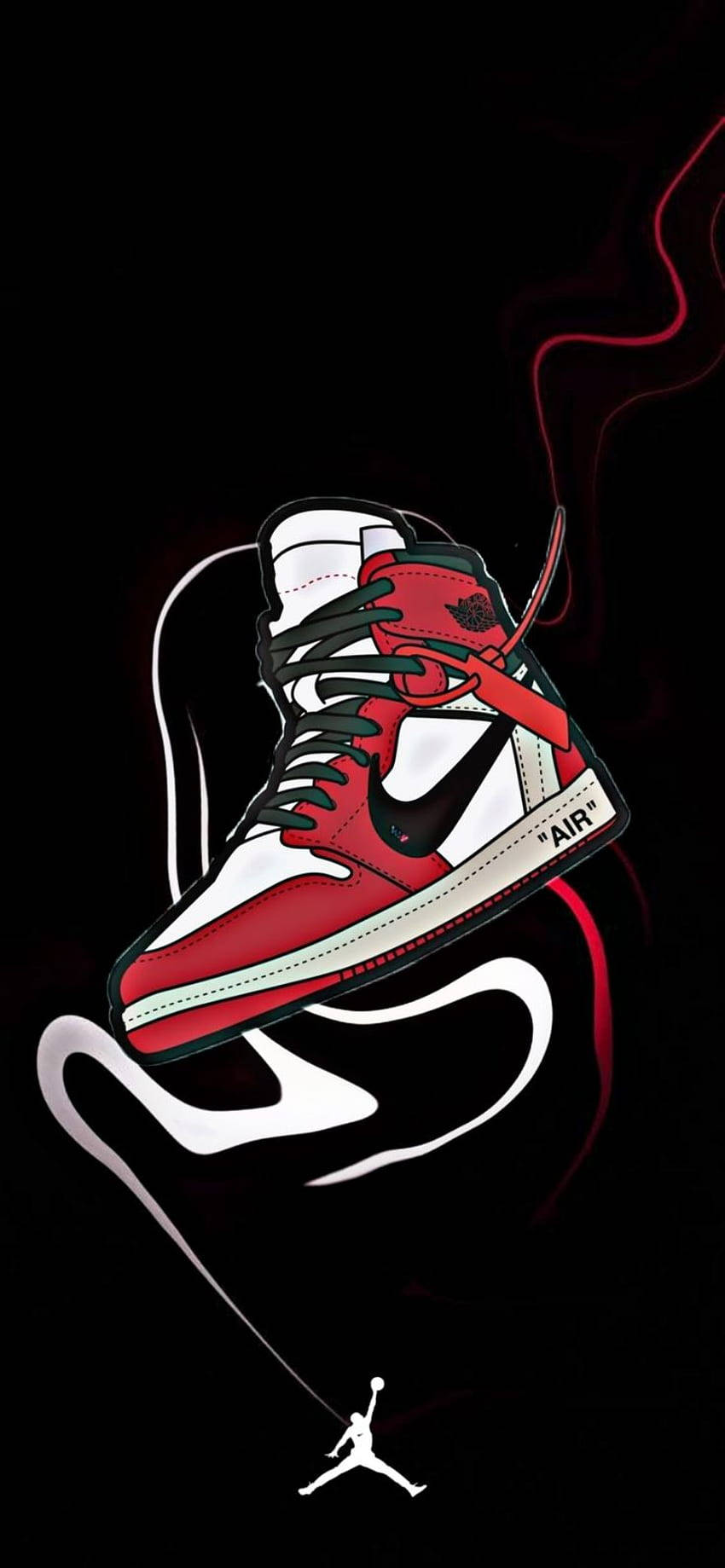 A Red And White Jordan Sneaker With Smoke Coming Out Of It Background