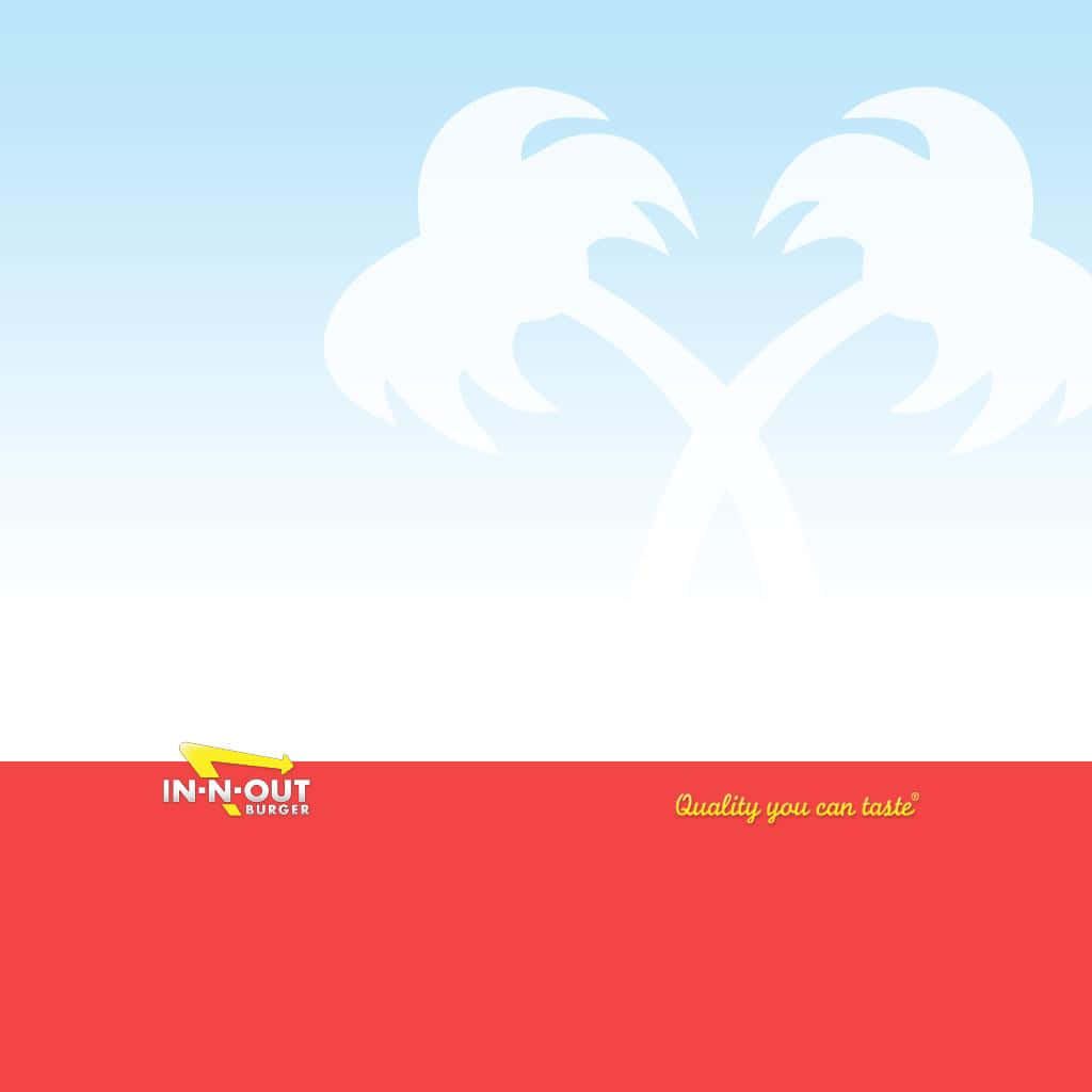 A Red And White Poster With Two Palm Trees Background