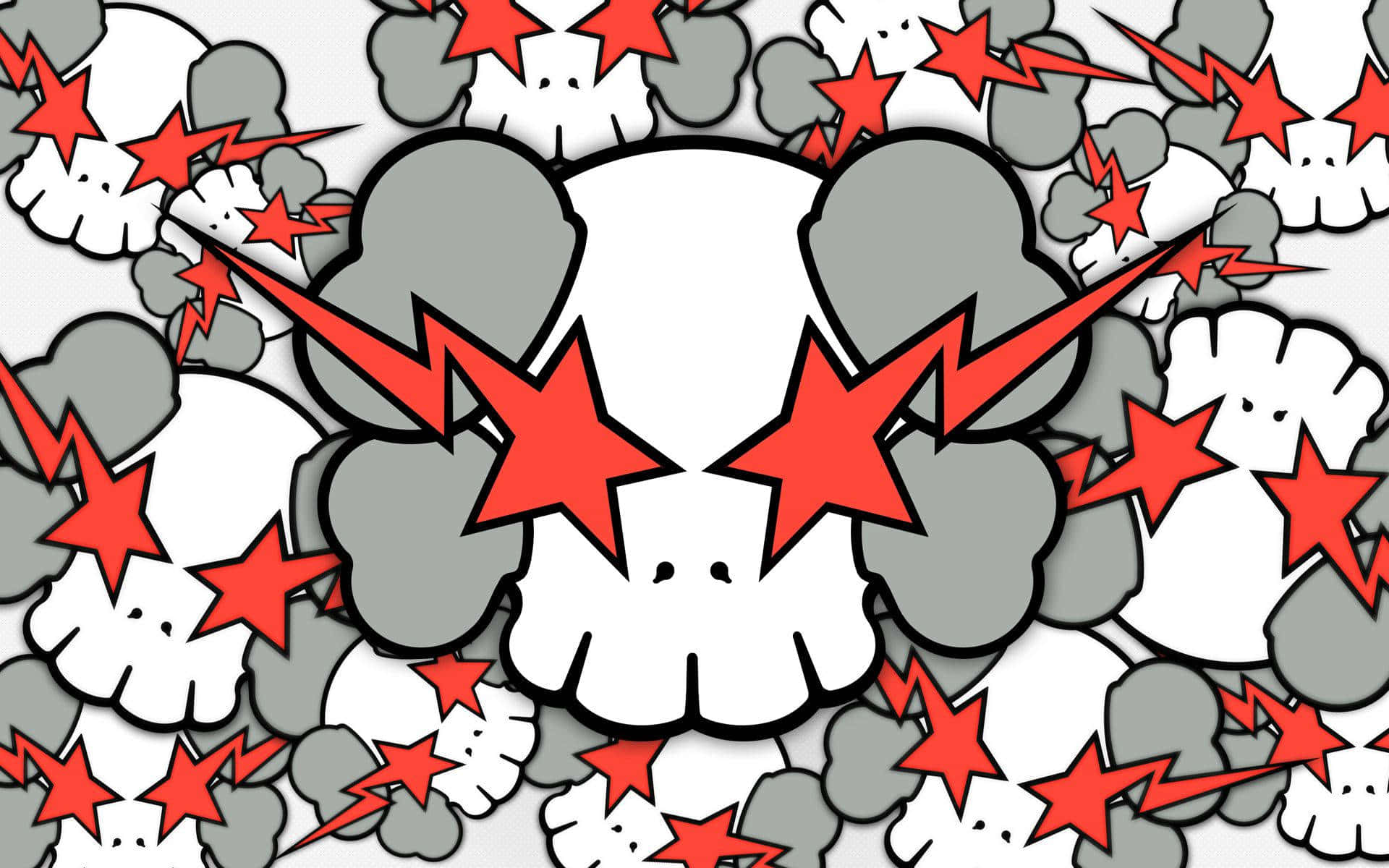 A Red And White Skull With Stars On It Background