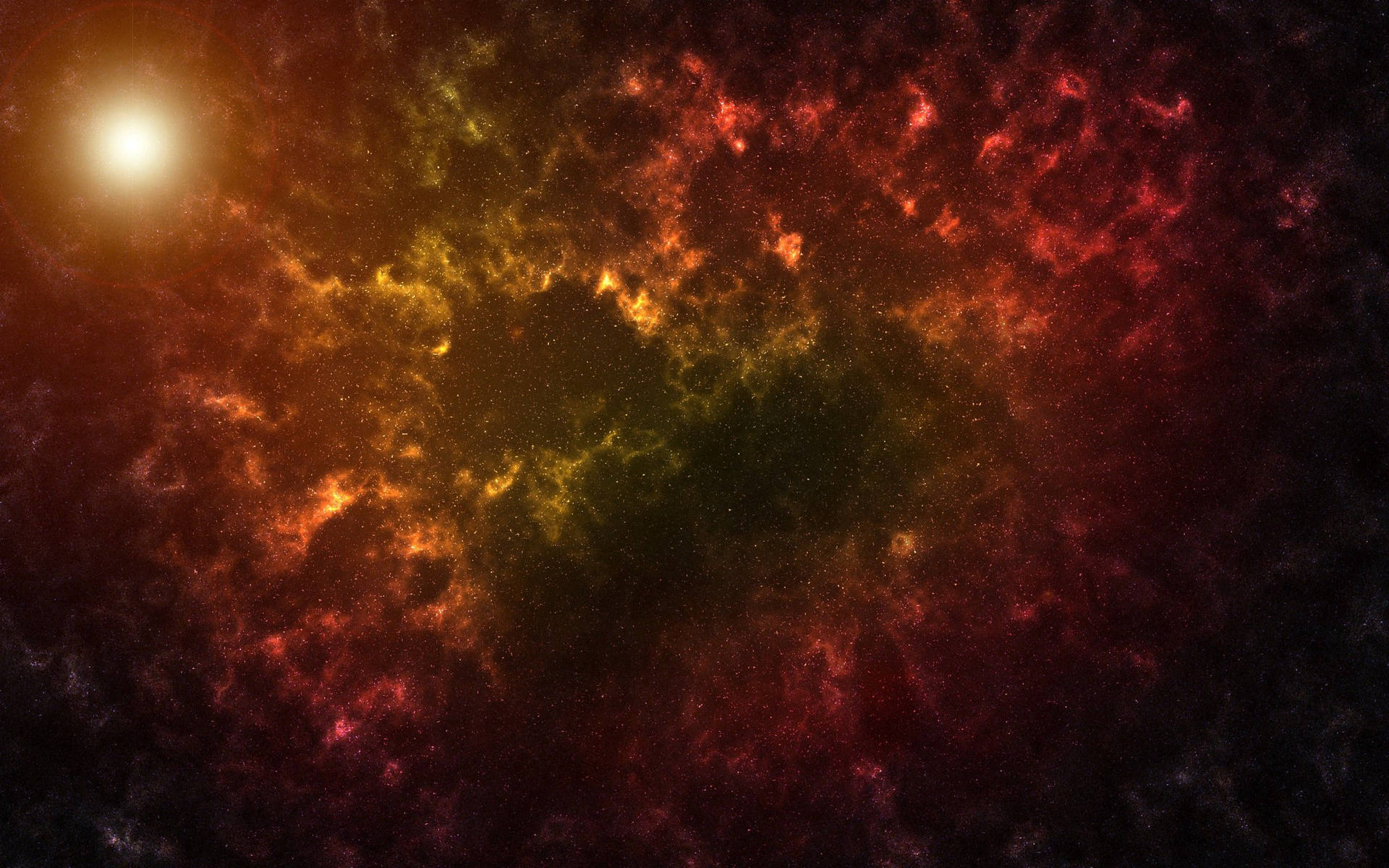 A Red And Yellow Star In A Dark Background Background