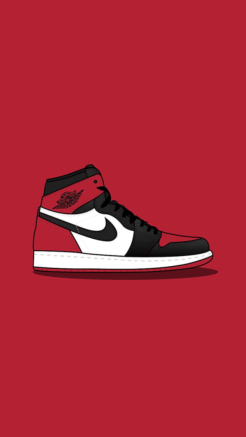 A Red Background With A Black And White Jordan Shoe Background